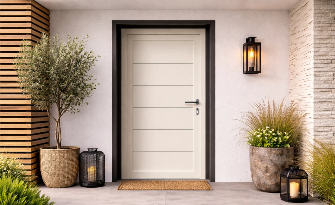 portoncino pvc moderno personalizzato con finitura e maniglia esterna